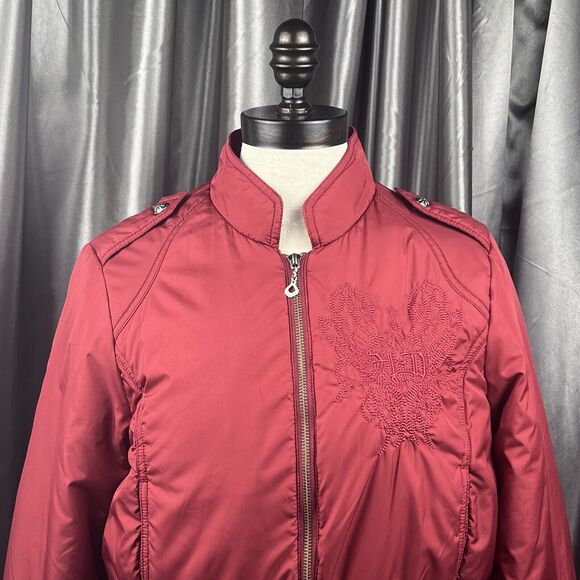Harley-Davidson Women Sz S Puffer Jacket Dark Red Full Zip Embroidered Biker Y2K - Picture 9 of 17